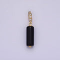 14K Gold plated 15mm Black Onyx Gemstone Tube Clear Micro Paved CZ Bail Pendant | N1866 - DLUXCA