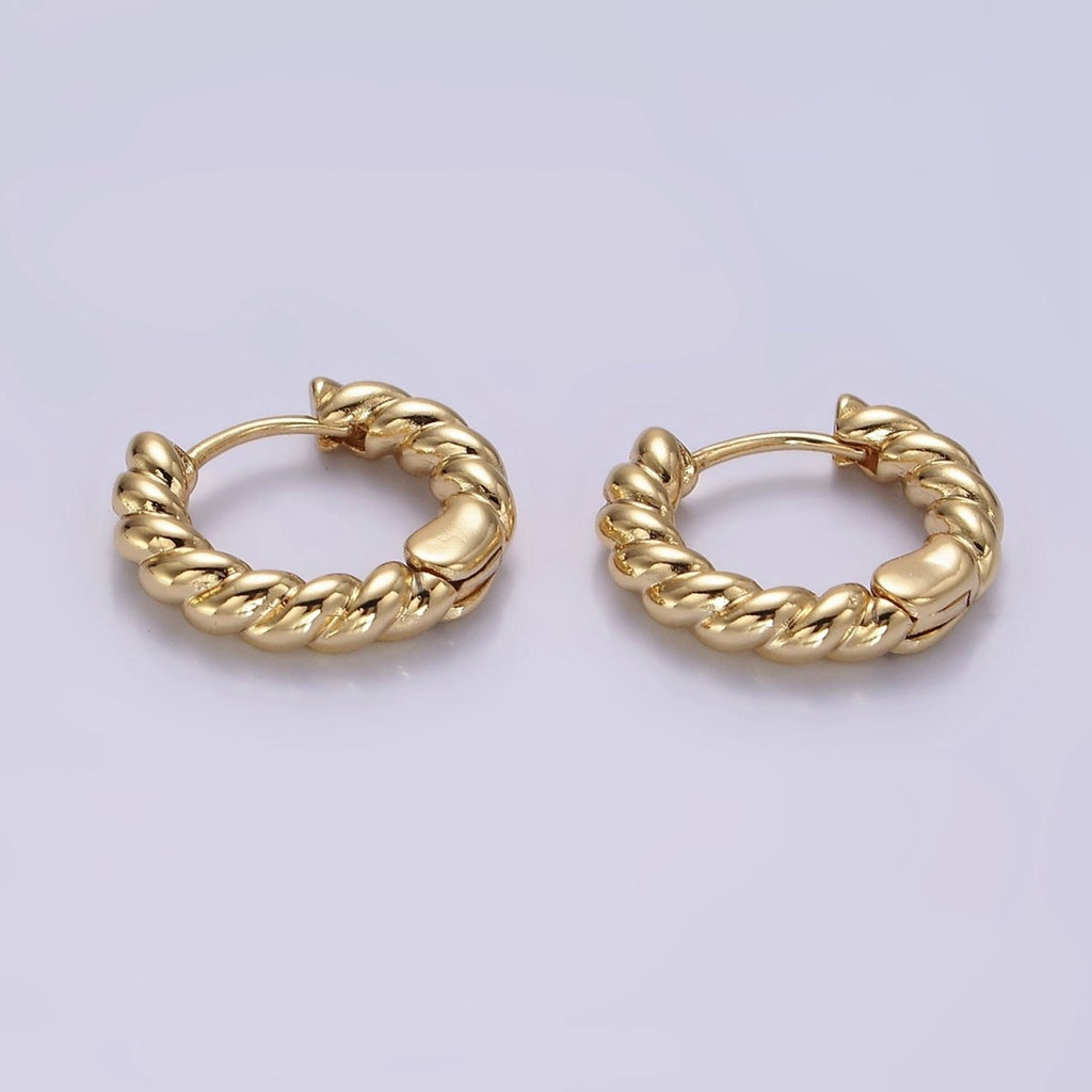 14K Gold plated 15mm Braided Croissant Huggie Earrings | AE905 - DLUXCA