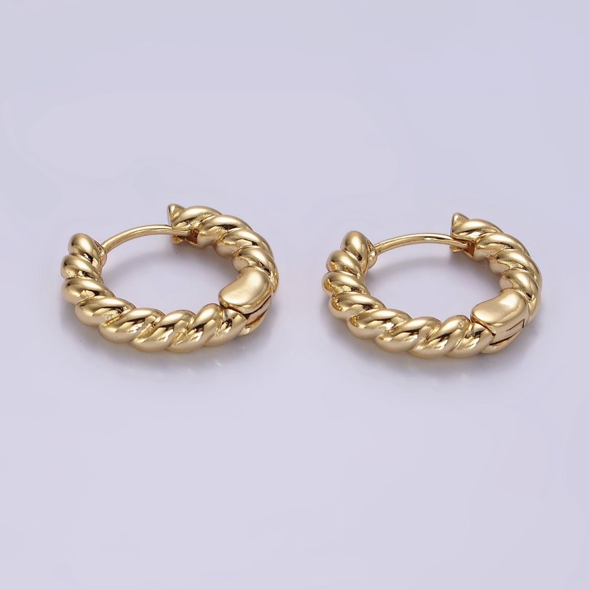 14K Gold plated 15mm Braided Croissant Huggie Earrings | AE905 - DLUXCA