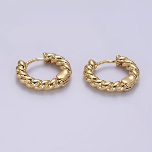 14K Gold plated 15mm Braided Croissant Huggie Earrings | AE905 - DLUXCA