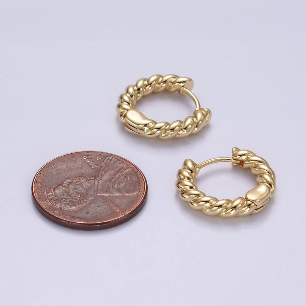 14K Gold plated 15mm Braided Croissant Huggie Earrings | AE905 - DLUXCA