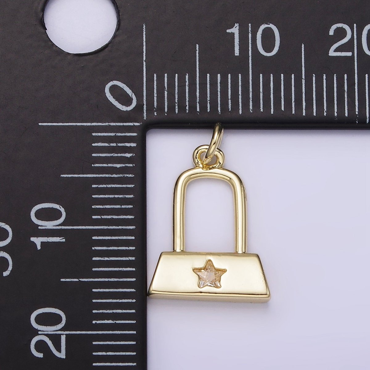 14K Gold plated 15mm Celestial Star CZ Rectangular Lock Charm | AG209 - DLUXCA