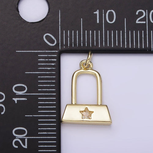 14K Gold plated 15mm Celestial Star CZ Rectangular Lock Charm | AG209 - DLUXCA