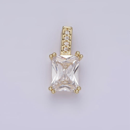 14K Gold plated 15mm Clear Baguette Micro Paved CZ Bail Pendant | N1806 - DLUXCA
