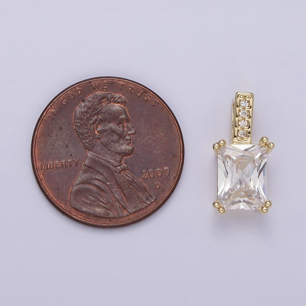 14K Gold plated 15mm Clear Baguette Micro Paved CZ Bail Pendant | N1806 - DLUXCA