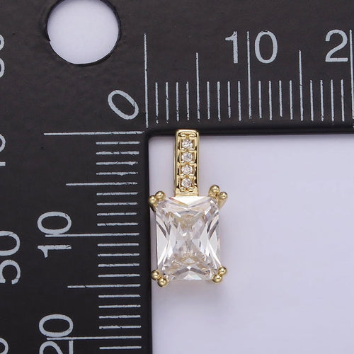 14K Gold plated 15mm Clear Baguette Micro Paved CZ Bail Pendant | N1806 - DLUXCA