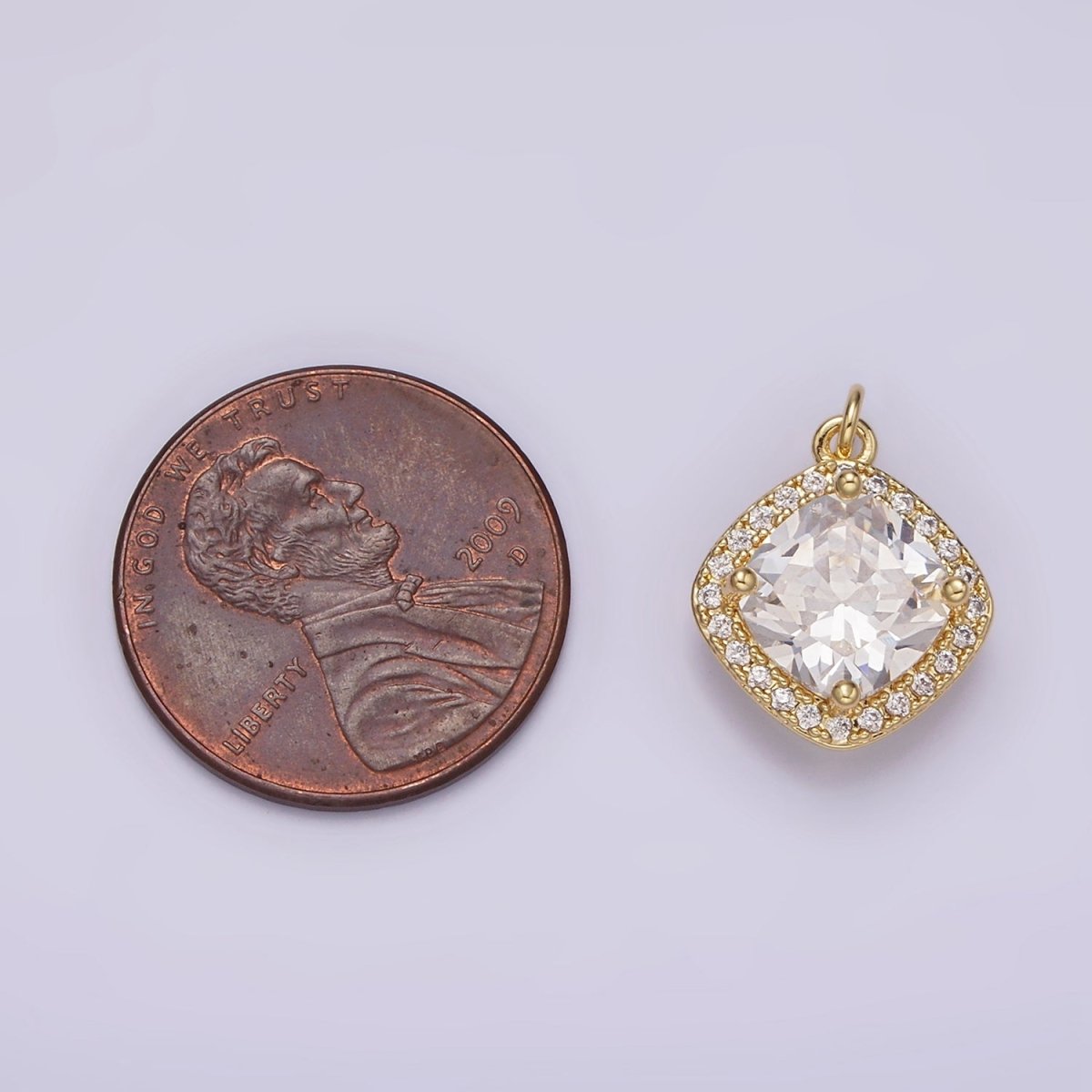 14K Gold plated 15mm Clear CZ Rhombus Micro Paved CZ Charm | AG314 - DLUXCA