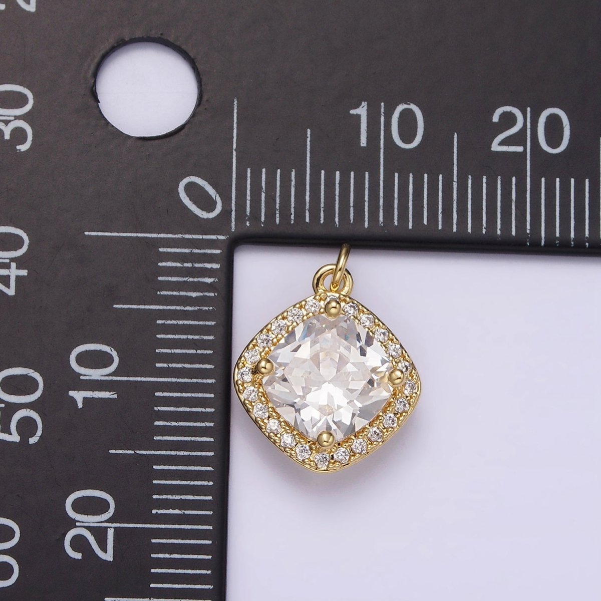 14K Gold plated 15mm Clear CZ Rhombus Micro Paved CZ Charm | AG314 - DLUXCA