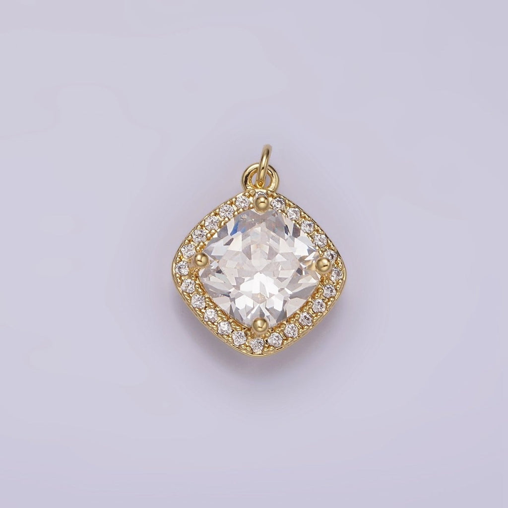 14K Gold plated 15mm Clear CZ Rhombus Micro Paved CZ Charm | AG314 - DLUXCA