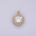 14K Gold plated 15mm Clear CZ Rhombus Micro Paved CZ Charm | AG314 - DLUXCA
