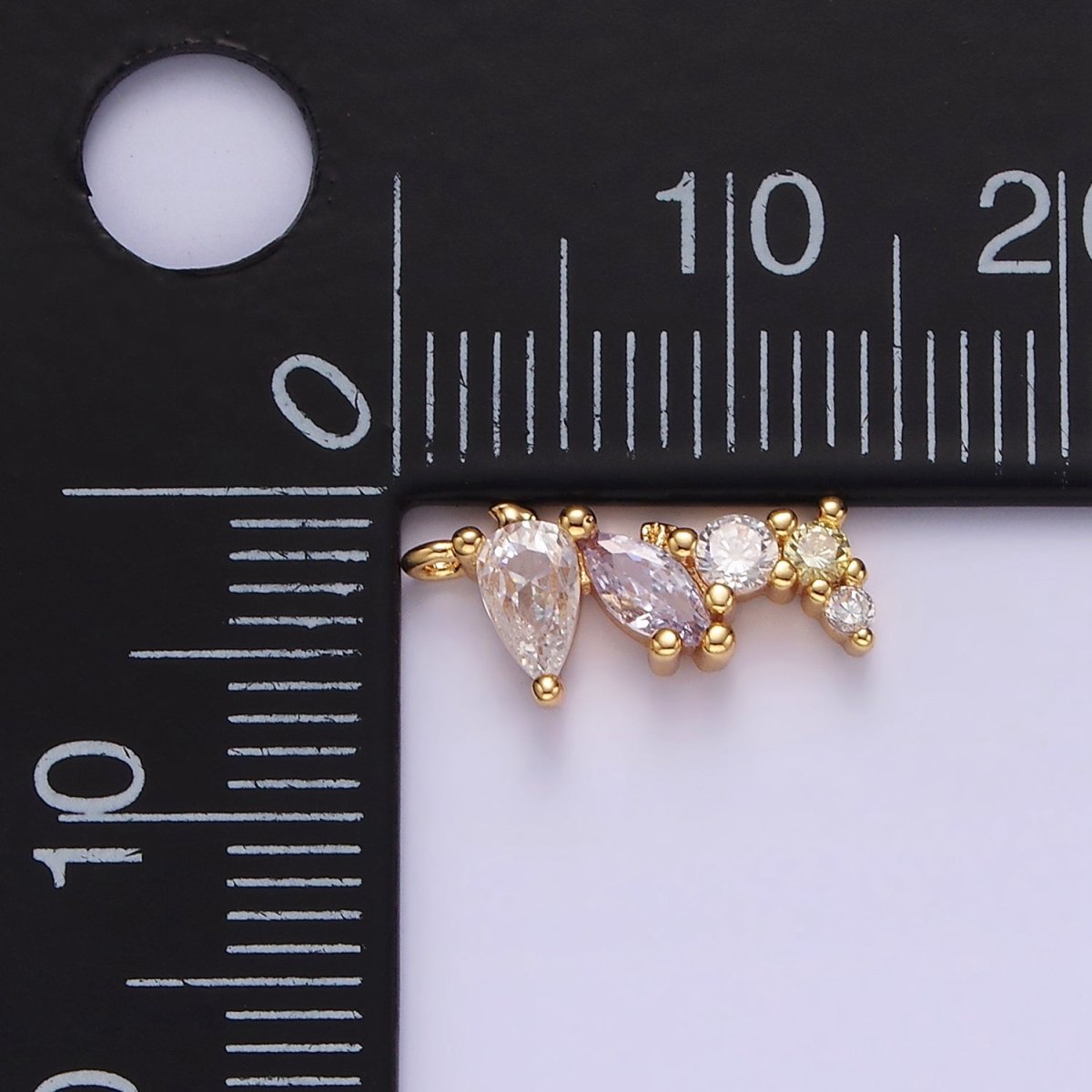 14K Gold plated 15mm CZ Multicolor Teardrop Marquise Round Abstract Mini Add-On Charm | AC821 - DLUXCA