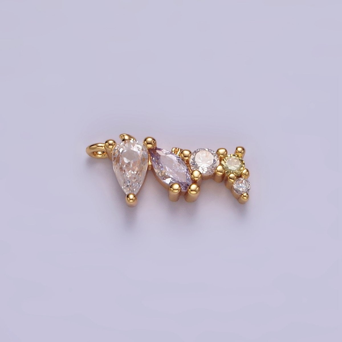 14K Gold plated 15mm CZ Multicolor Teardrop Marquise Round Abstract Mini Add-On Charm | AC821 - DLUXCA