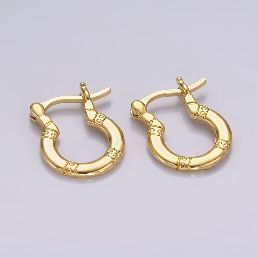 14K Gold plated 15mm Dotted Lined Round French Lock Latch Hoop Earrings | AE967 - DLUXCA
