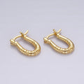 14K Gold plated 15mm Dotted Lined U-Shaped French Lock Latch Hoop Earrings | AE962 - DLUXCA