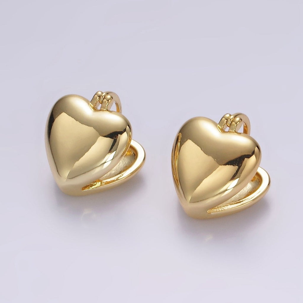 14K Gold plated 15mm Heart Double Sided Modern Statement Latch Hoop Earrings | V059 - DLUXCA