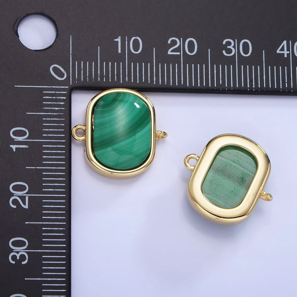 14K Gold plated 15mm Malachite Gemstone Bezel Oval Connector | G376 - DLUXCA