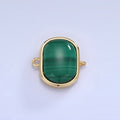 14K Gold plated 15mm Malachite Gemstone Bezel Oval Connector | G376 - DLUXCA