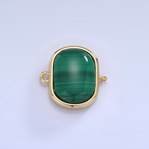 14K Gold plated 15mm Malachite Gemstone Bezel Oval Connector | G376 - DLUXCA