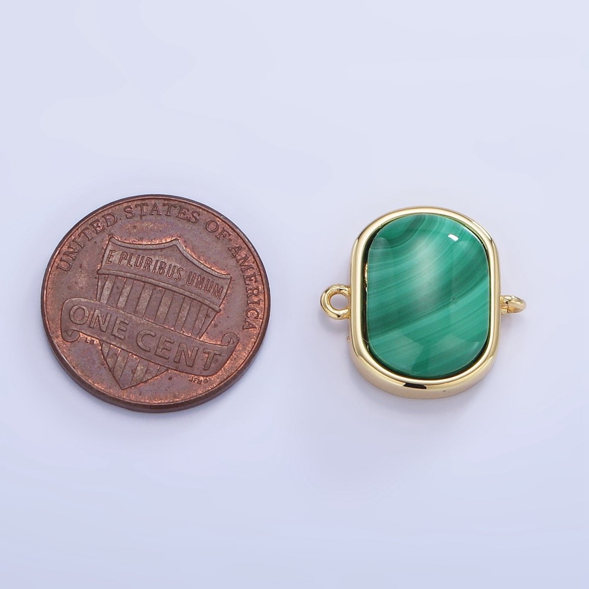 14K Gold plated 15mm Malachite Gemstone Bezel Oval Connector | G376 - DLUXCA