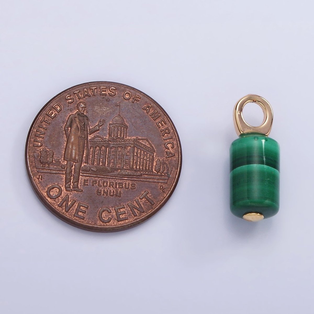 14K Gold plated 15mm Malachite Gemstone Tube Drop Charm | AG686 - DLUXCA