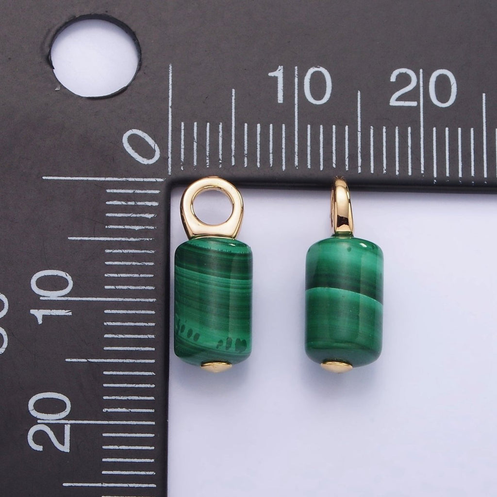 14K Gold plated 15mm Malachite Gemstone Tube Drop Charm | AG686 - DLUXCA