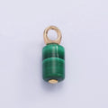 14K Gold plated 15mm Malachite Gemstone Tube Drop Charm | AG686 - DLUXCA