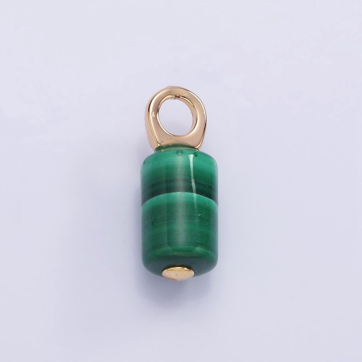 14K Gold plated 15mm Malachite Gemstone Tube Drop Charm | AG686 - DLUXCA