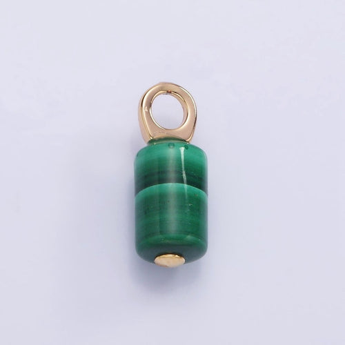 14K Gold plated 15mm Malachite Gemstone Tube Drop Charm | AG686 - DLUXCA