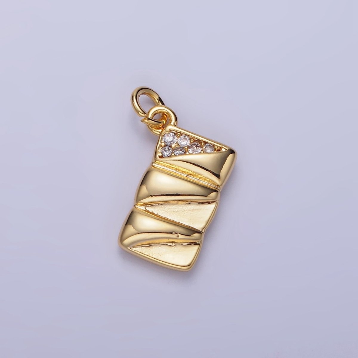 14K Gold plated 15mm Micro Paved CZ Quilted Puffed Rectangular Charm | AG619 - DLUXCA