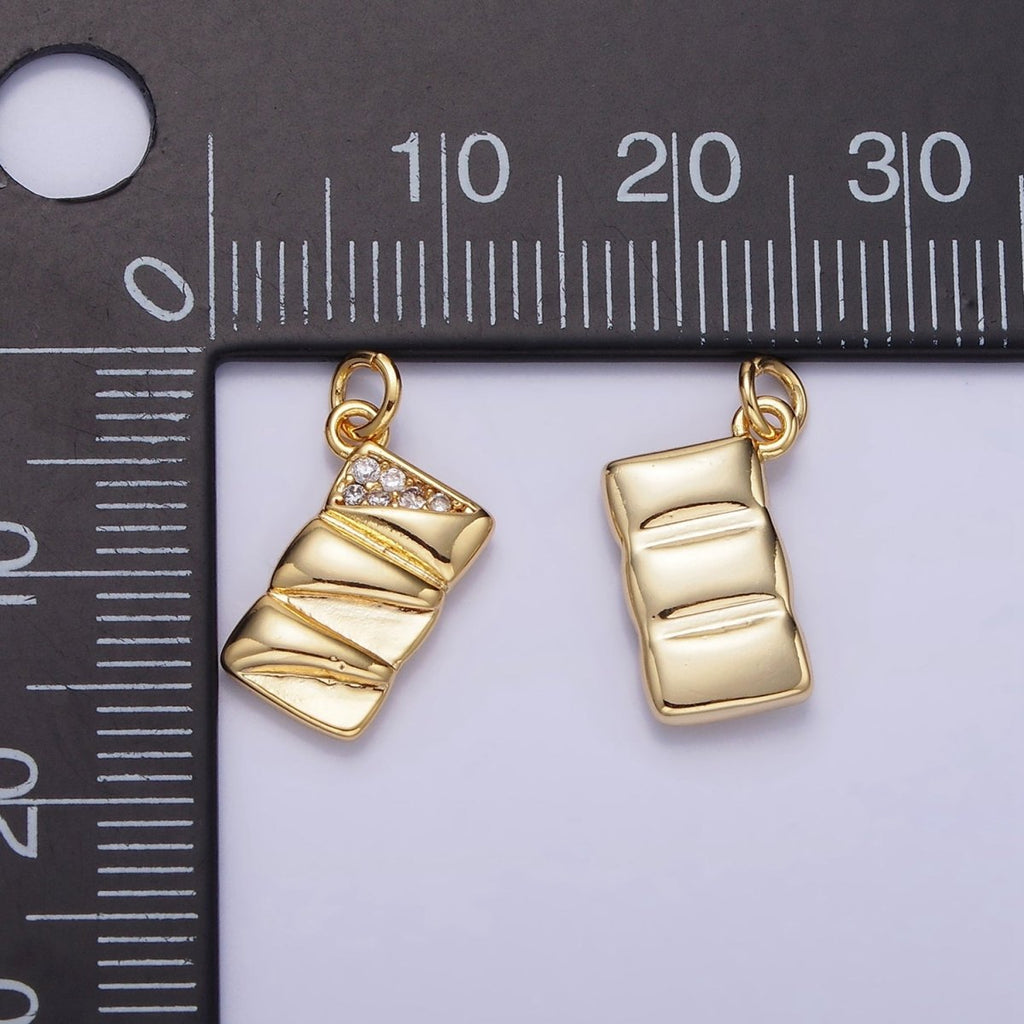 14K Gold plated 15mm Micro Paved CZ Quilted Puffed Rectangular Charm | AG619 - DLUXCA