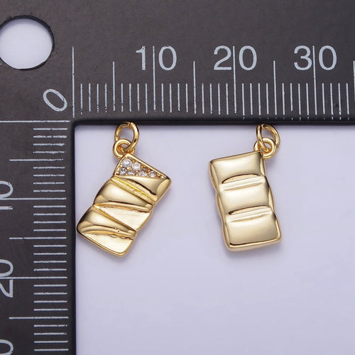 14K Gold plated 15mm Micro Paved CZ Quilted Puffed Rectangular Charm | AG619 - DLUXCA