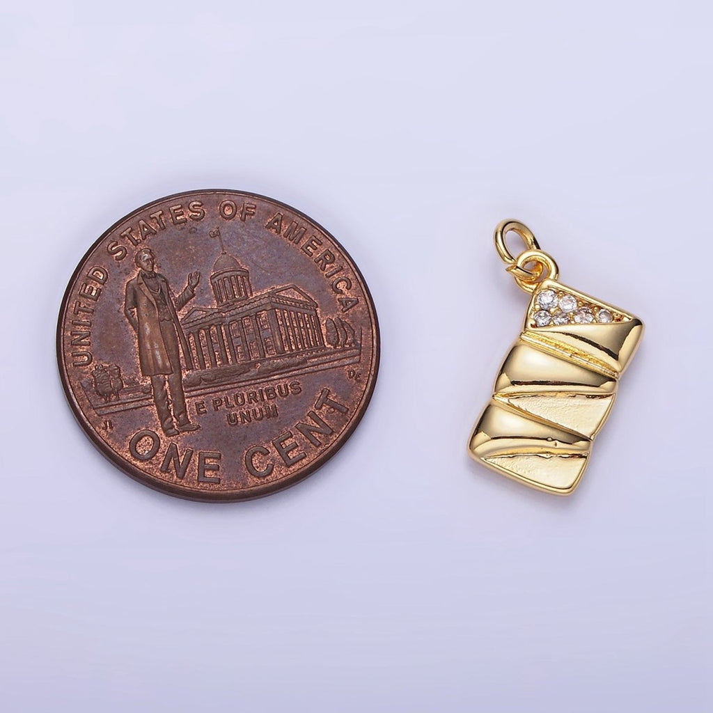 14K Gold plated 15mm Micro Paved CZ Quilted Puffed Rectangular Charm | AG619 - DLUXCA