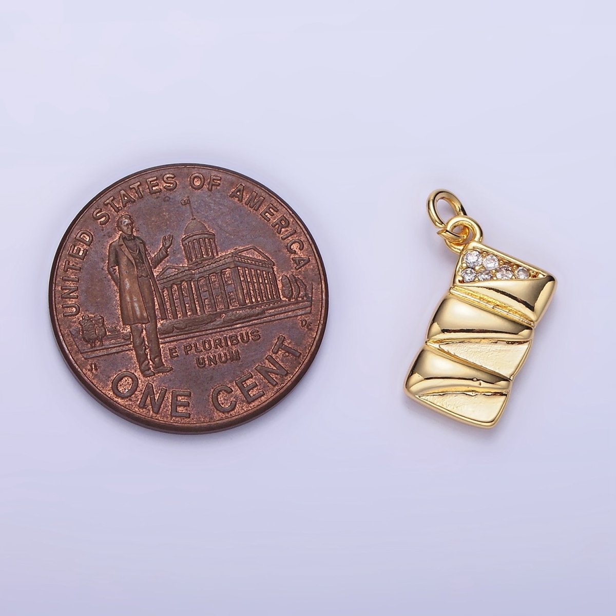 14K Gold plated 15mm Micro Paved CZ Quilted Puffed Rectangular Charm | AG619 - DLUXCA