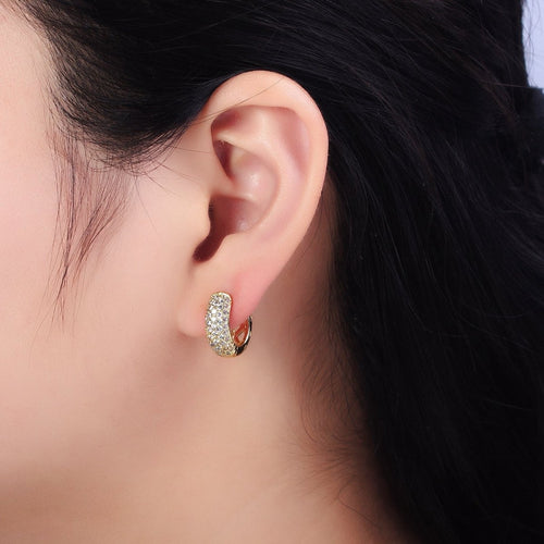 14K Gold plated 15mm Micro Paved CZ Rhombus Filigree Huggie Earrings | AD1527 - DLUXCA