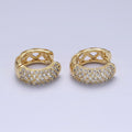 14K Gold plated 15mm Micro Paved CZ Rhombus Filigree Huggie Earrings | AD1527 - DLUXCA