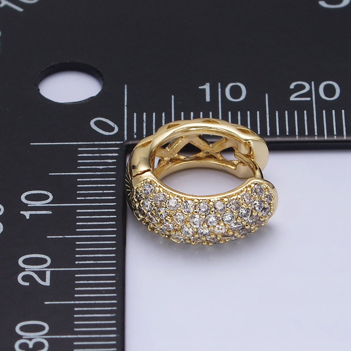 14K Gold plated 15mm Micro Paved CZ Rhombus Filigree Huggie Earrings | AD1527 - DLUXCA