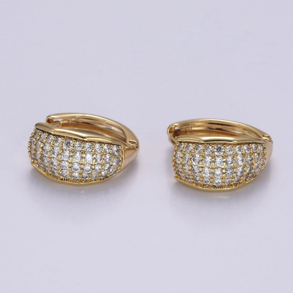 14K Gold plated 15mm Micro Paved Wide Huggie Earrings | AB1130 - DLUXCA