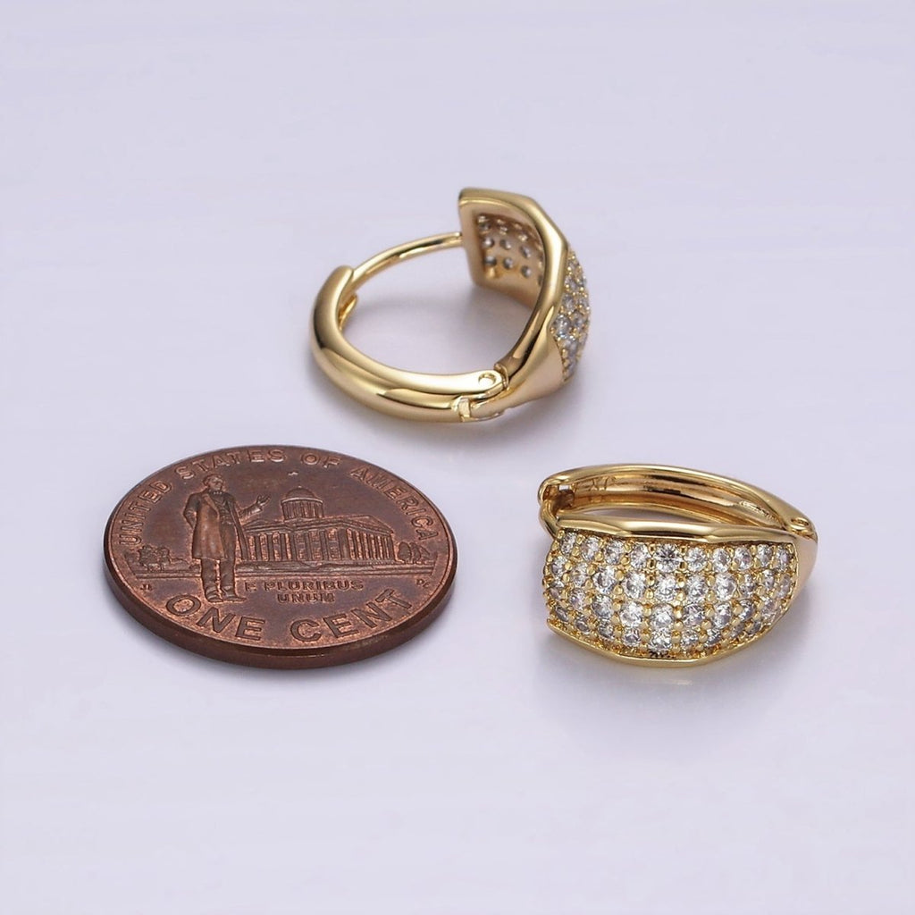 14K Gold plated 15mm Micro Paved Wide Huggie Earrings | AB1130 - DLUXCA
