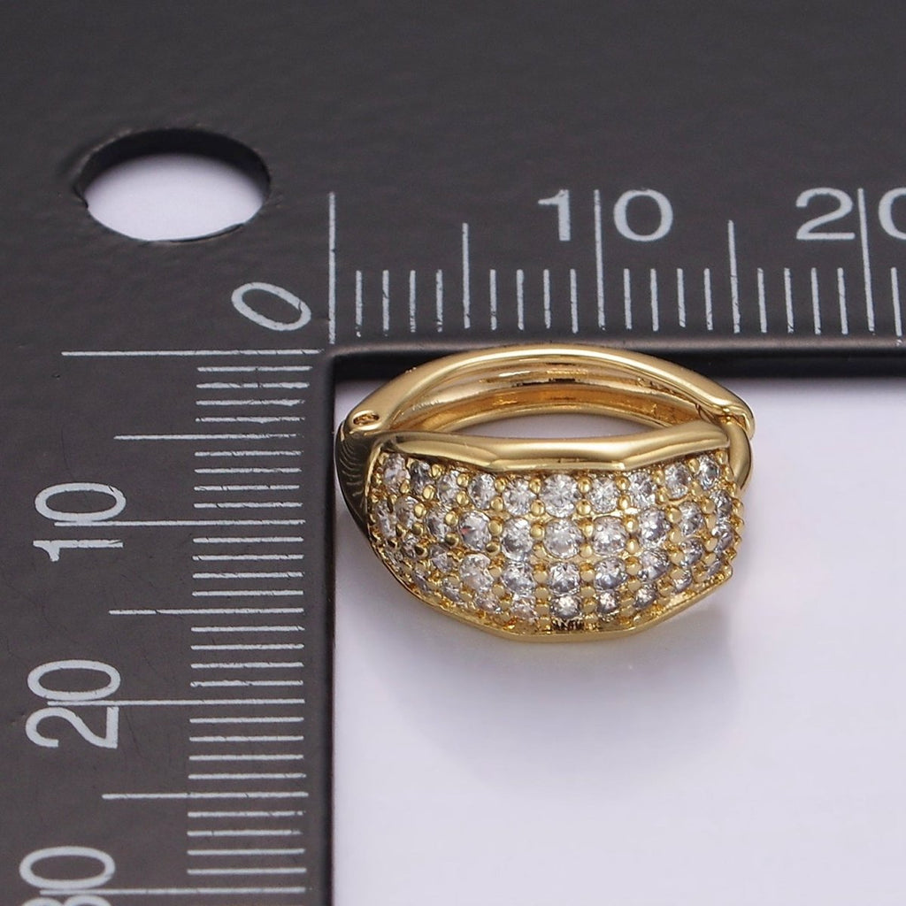 14K Gold plated 15mm Micro Paved Wide Huggie Earrings | AB1130 - DLUXCA