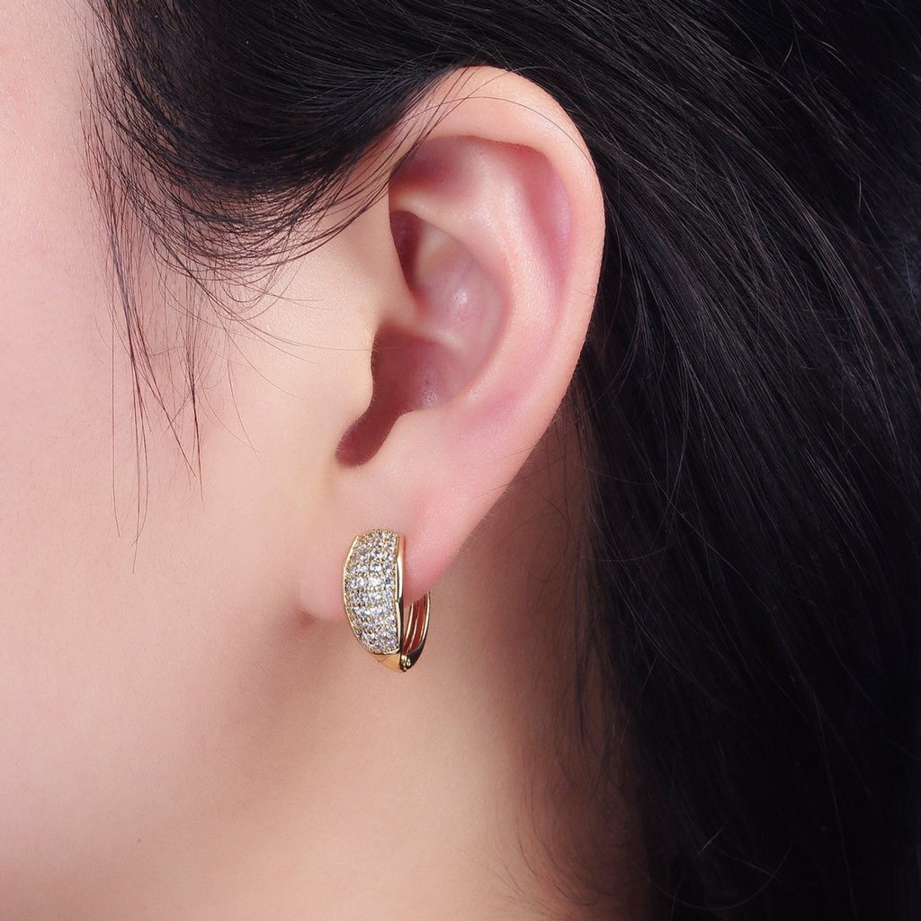 14K Gold plated 15mm Micro Paved Wide Huggie Earrings | AB1130 - DLUXCA