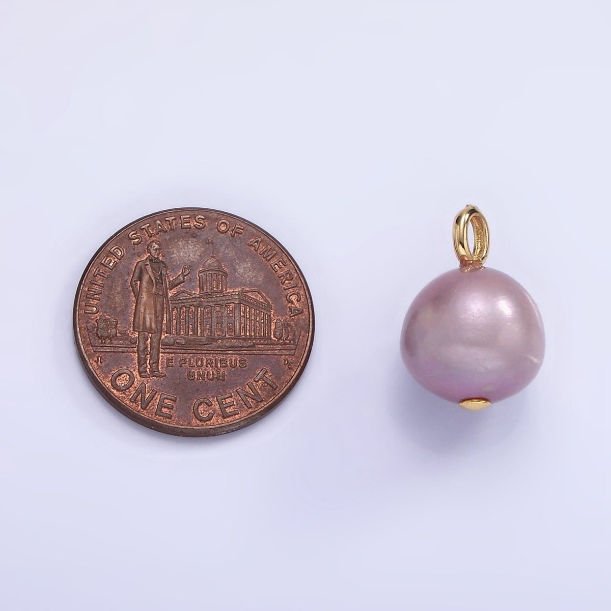 14K Gold plated 15mm Purple Freshwater Pearl Button Drop Pendant | P1687 - DLUXCA