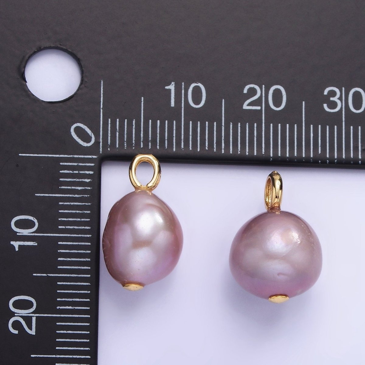 14K Gold plated 15mm Purple Freshwater Pearl Button Drop Pendant | P1687 - DLUXCA