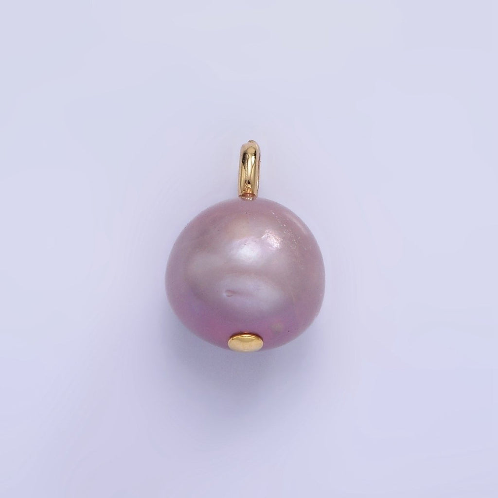 14K Gold plated 15mm Purple Freshwater Pearl Button Drop Pendant | P1687 - DLUXCA