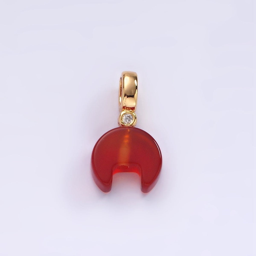 14K Gold plated 15mm Red Carnelian Gemstone Horn Clear CZ Bail Pendant | N2027 - DLUXCA