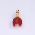 14K Gold plated 15mm Red Carnelian Gemstone Horn Clear CZ Bail Pendant | N2027 - DLUXCA