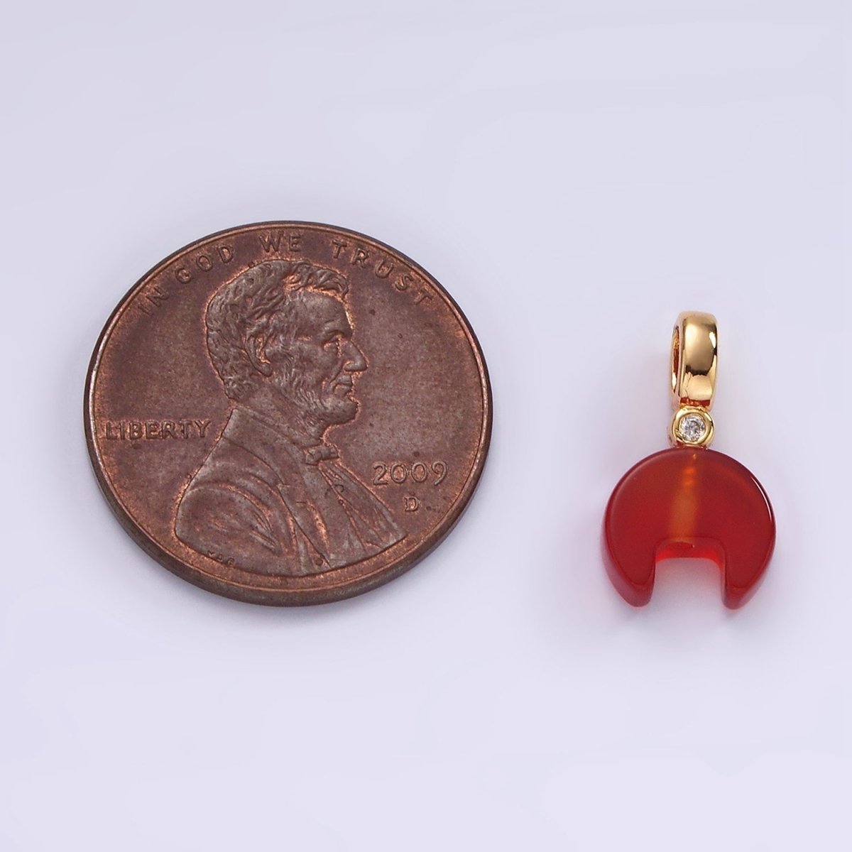 14K Gold plated 15mm Red Carnelian Gemstone Horn Clear CZ Bail Pendant | N2027 - DLUXCA