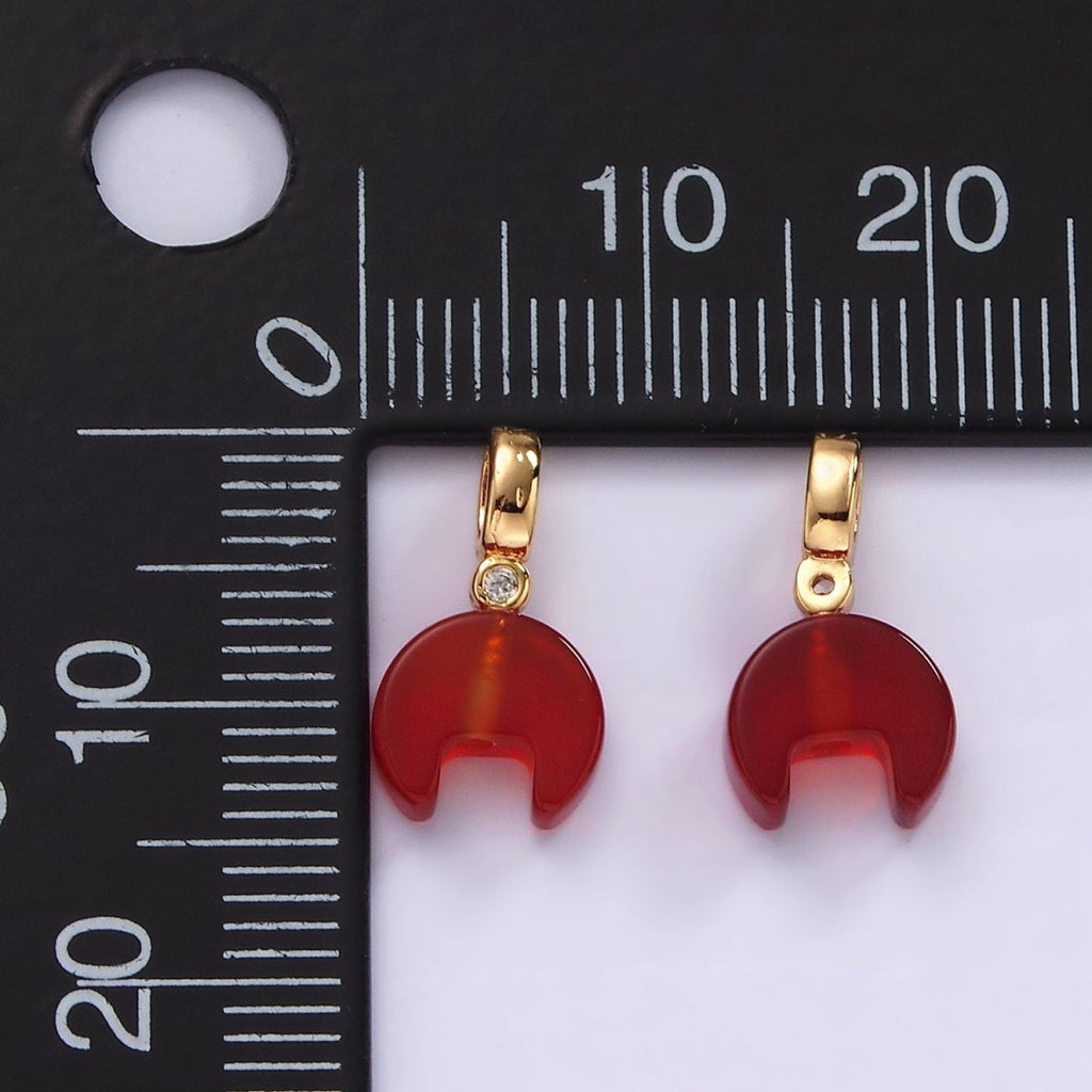 14K Gold plated 15mm Red Carnelian Gemstone Horn Clear CZ Bail Pendant | N2027 - DLUXCA