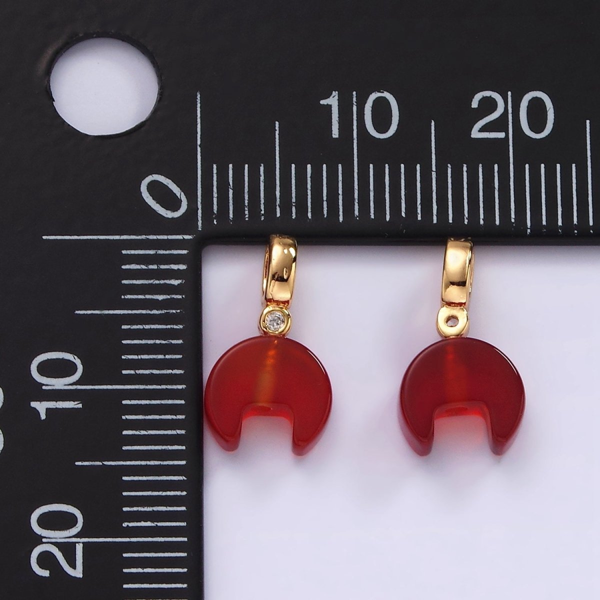 14K Gold plated 15mm Red Carnelian Gemstone Horn Clear CZ Bail Pendant | N2027 - DLUXCA