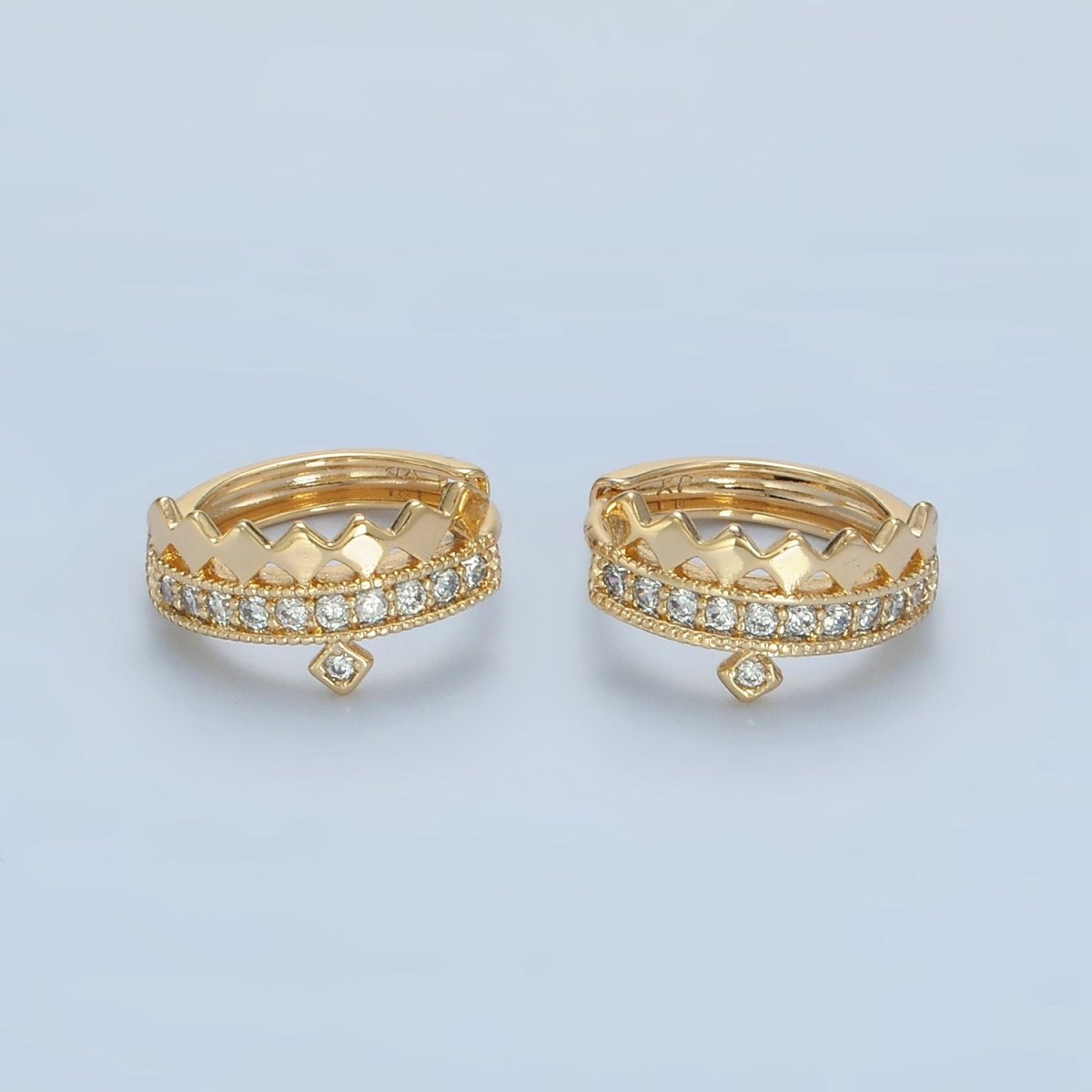 14K Gold plated 15mm Rhombus Micro Paved CZ Huggie Earrings in Gold & Silver | AD627 AD628