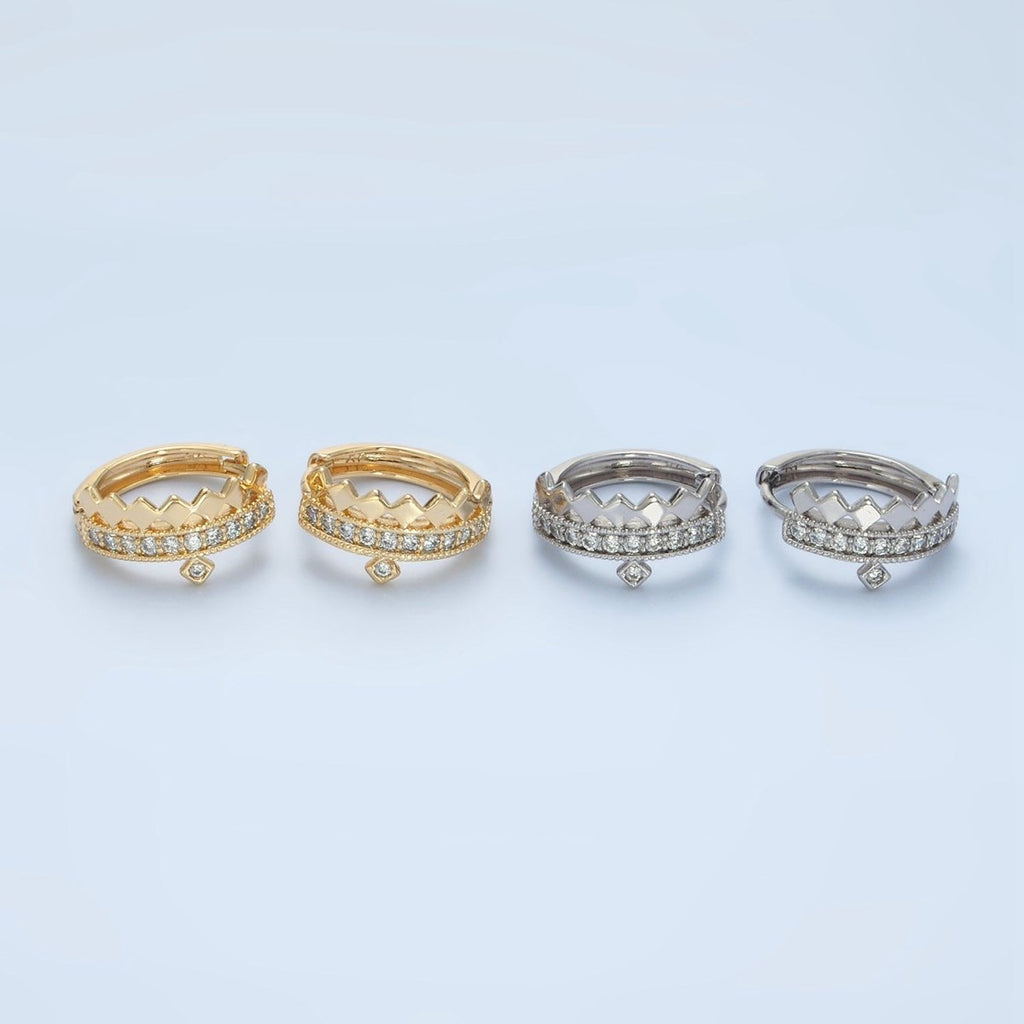 14K Gold plated 15mm Rhombus Micro Paved CZ Huggie Earrings in Gold & Silver | AD627 AD628